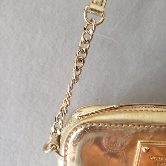 Michael Kors Gold Metallic Crossbody Bag MK Signature Logo Gold Chain Strap - Picture 3 of 11